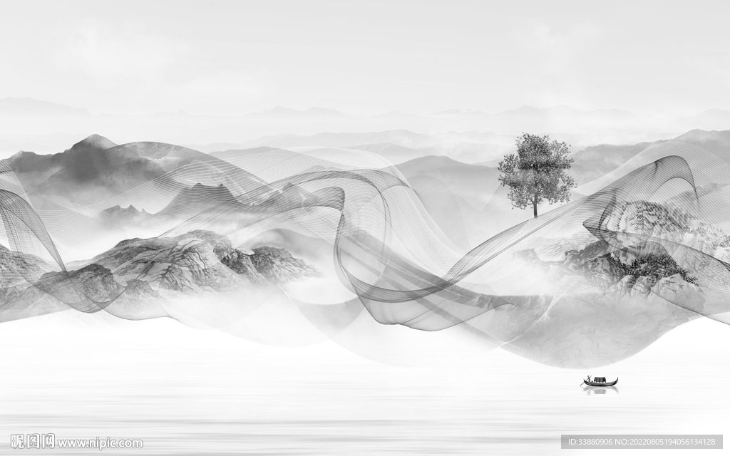 大气简约灰色山水 Tif分层