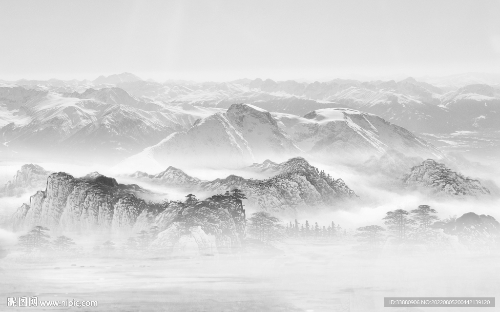 中国风客厅灰色山水 Tif分层