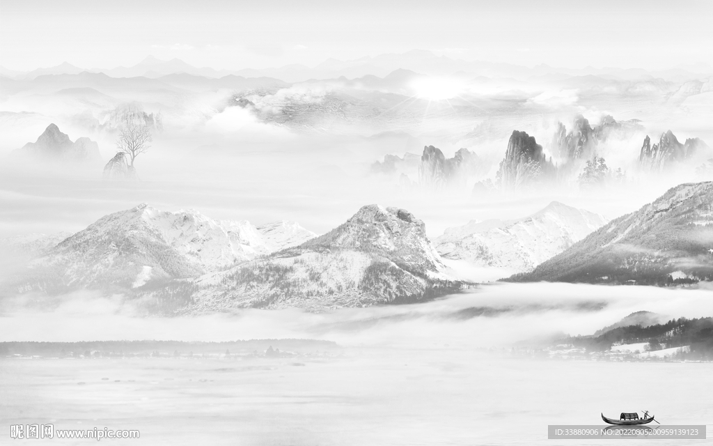 高档简约灰色山水 Tif分层