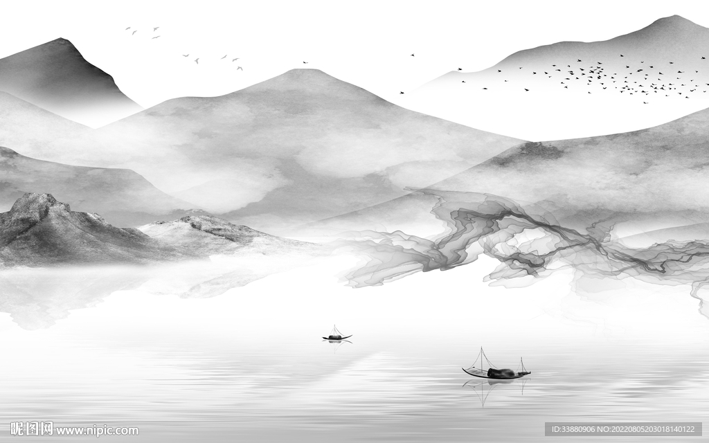 高清 简约灰色山水 Tif分层