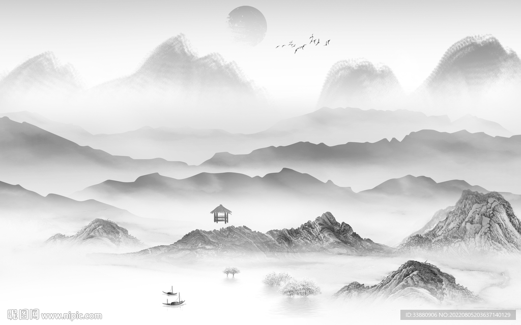 简约客厅灰色山水 Tif分层