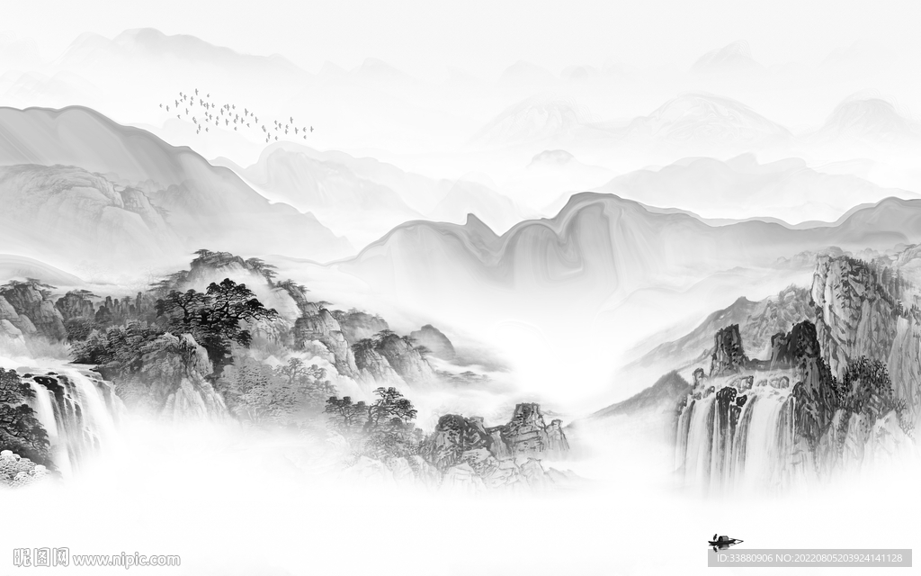 电视客厅灰色山水 Tif分层