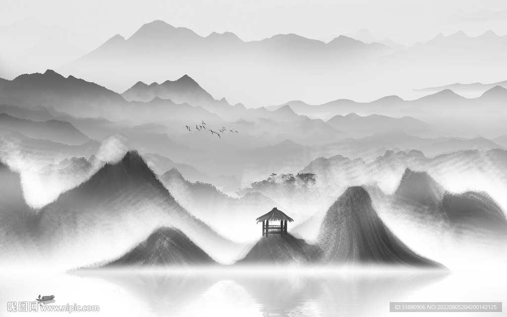 大气 客厅灰色山水 Tif分层