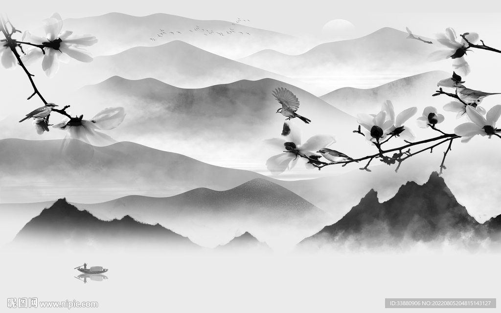 人气灰色中式山水 tiF分层