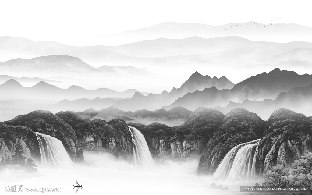 别墅灰色中式山水 tiF分层