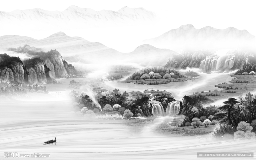 客厅灰色中式山水 tiF分层