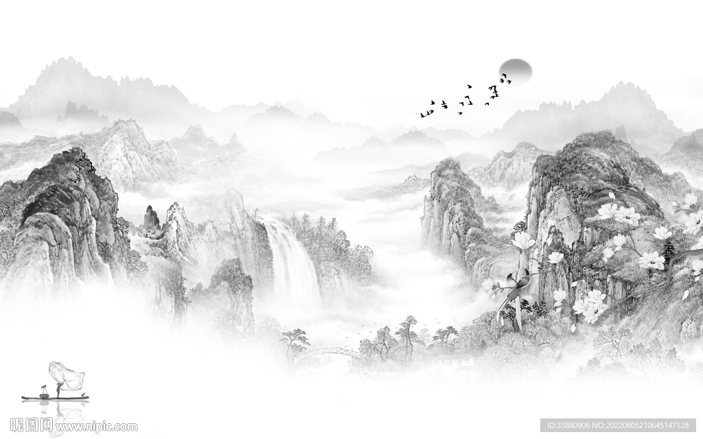 爆款灰色中式山水 tiF分层