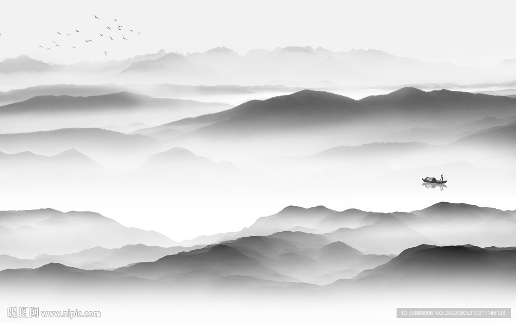 简约灰色中式山水 tiF分层