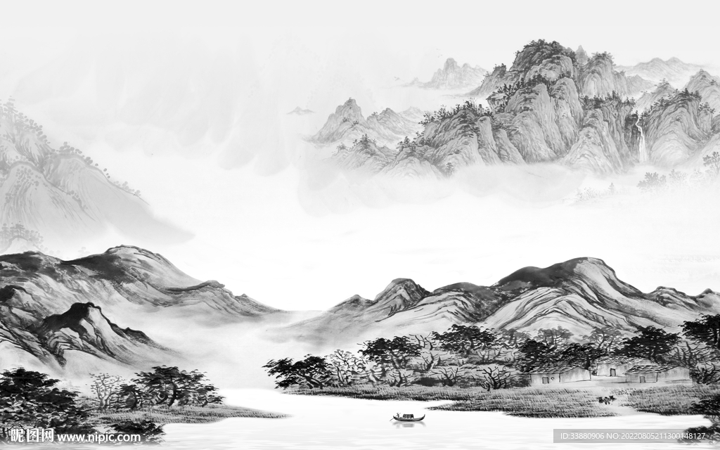 最新灰色中式山水 tiF分层