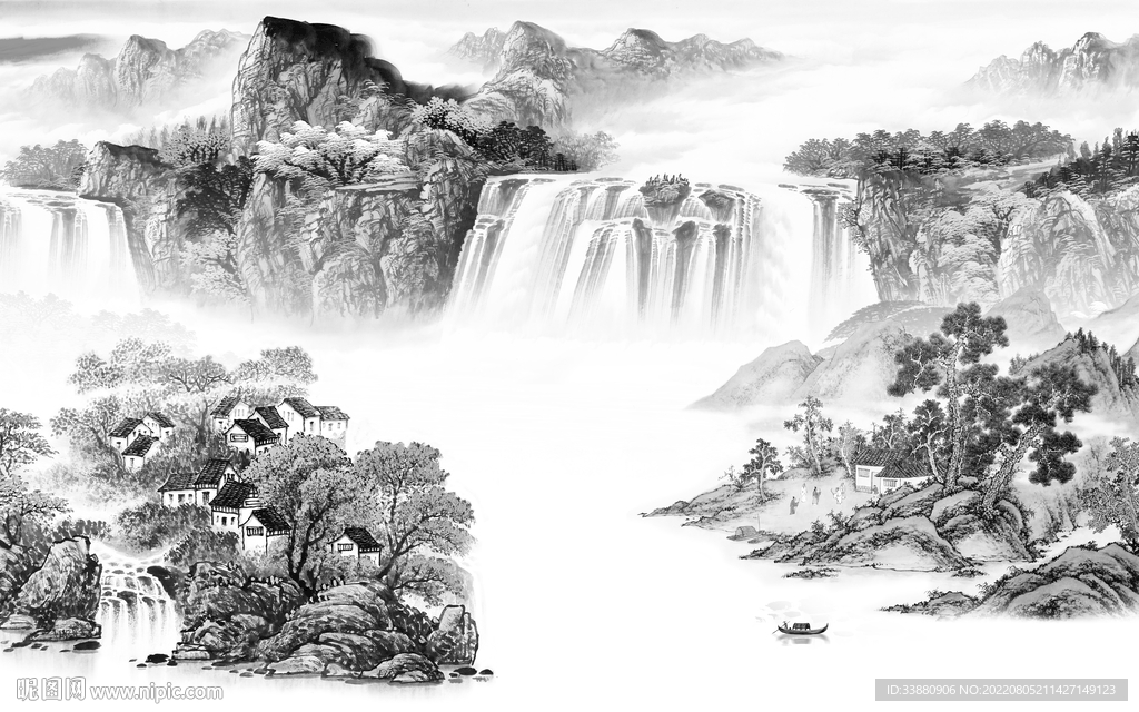 高档 客厅灰色山水 Tif分层