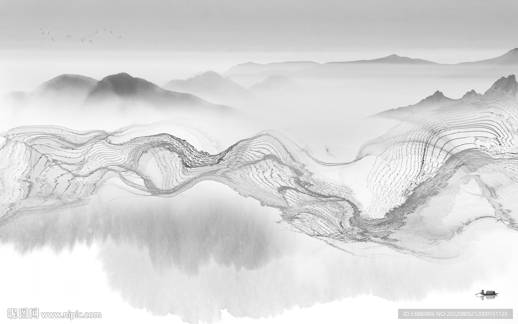 高清 客厅灰色山水 Tif分层