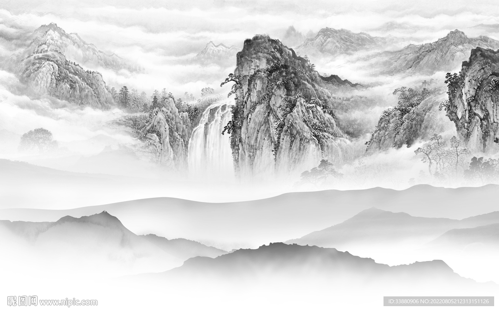 高档 灰色中式山水 tiF分层