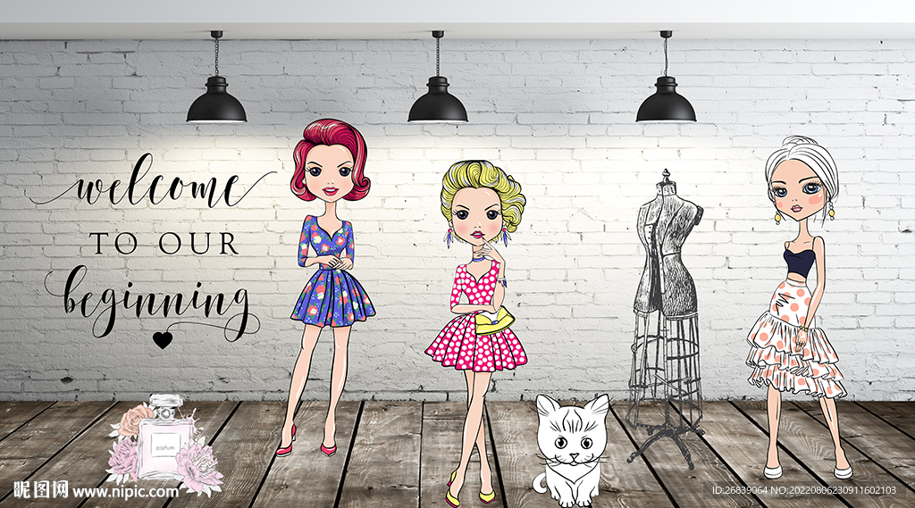 卡通可爱服装店背景墙