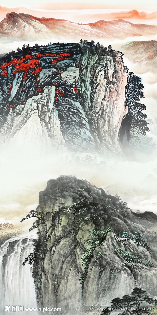 国画简约山水玄关 Tif分层