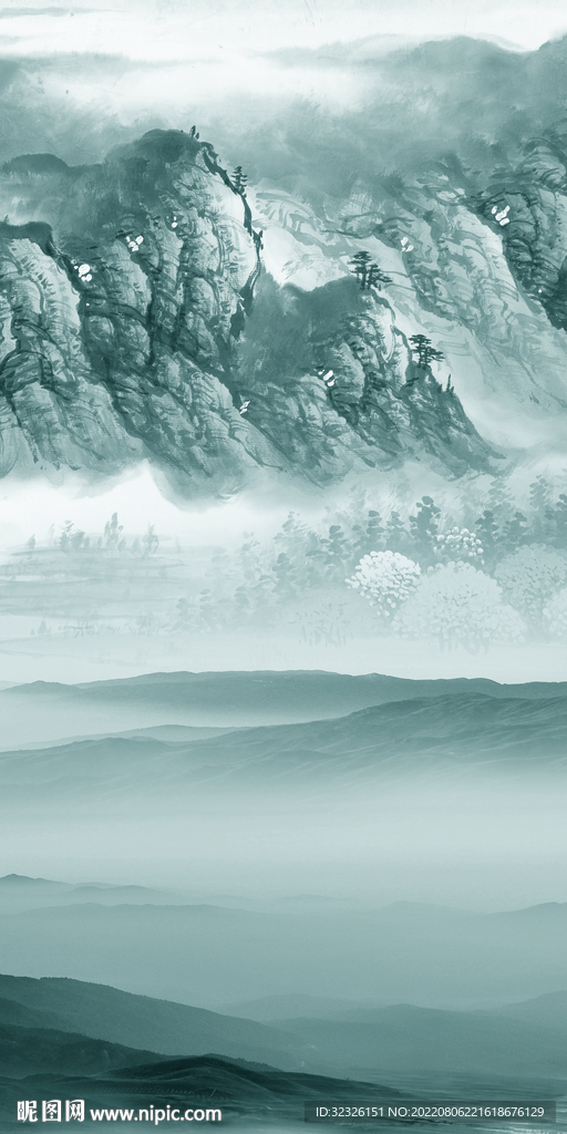 中国风高端山水玄关 Tif分层