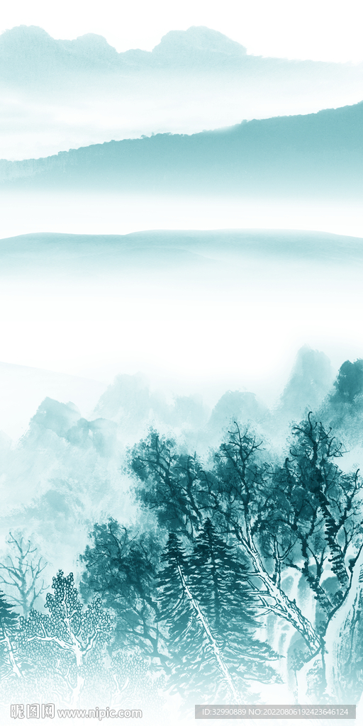 蓝色中式玄关山水 Tif分层