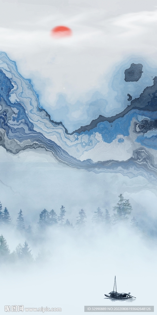 简约中式玄关山水 Tif分层