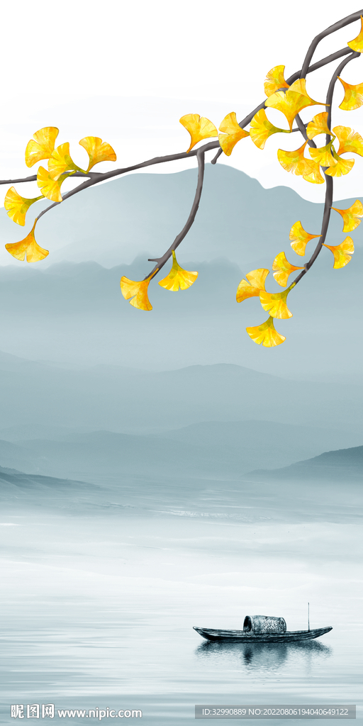 银杏 中式玄关山水 Tif分层