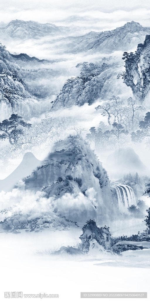 国画中式玄关山水 Tif分层