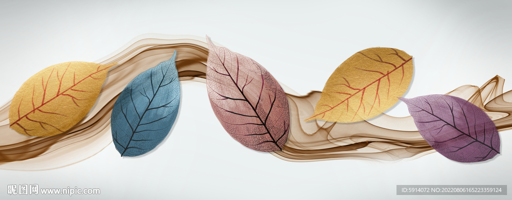 轻奢装饰画 弧线 叶子