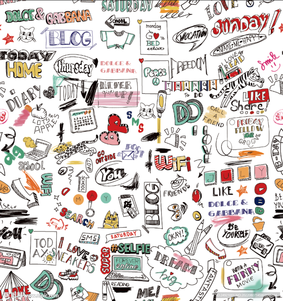 大牌 涂鸦 几何乱花 数码印花