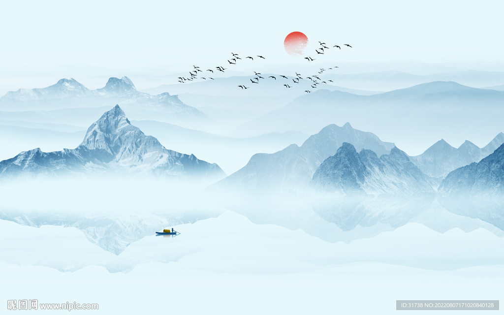 山川美景简约新中式山水背景墙