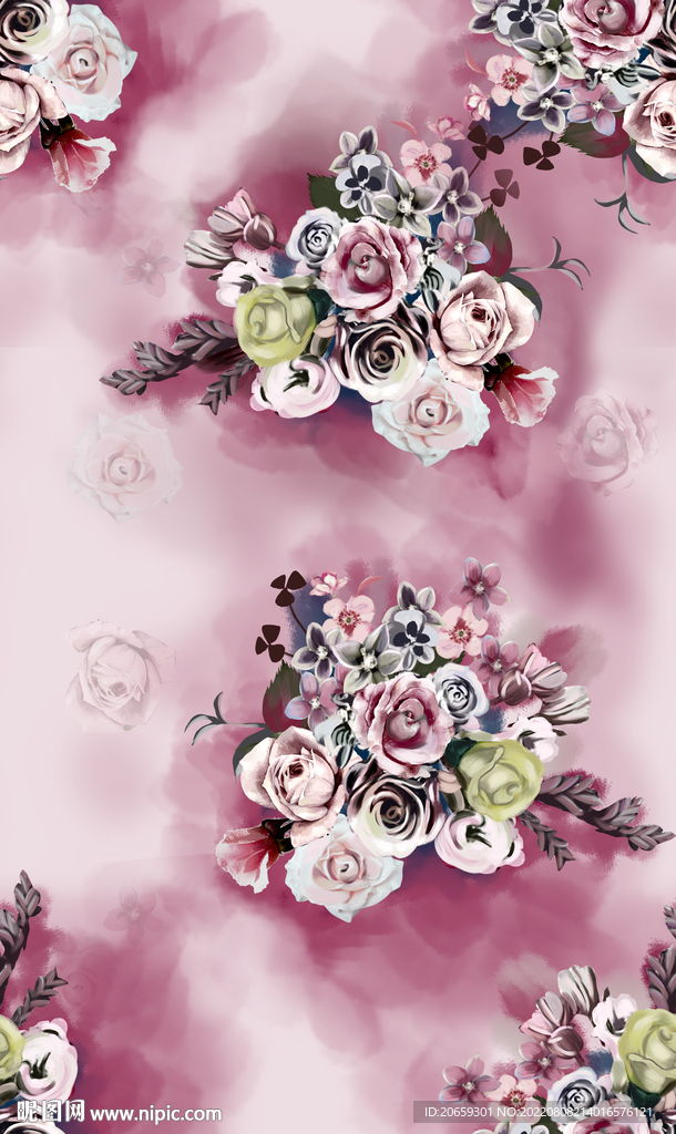 玫瑰花 数码印花