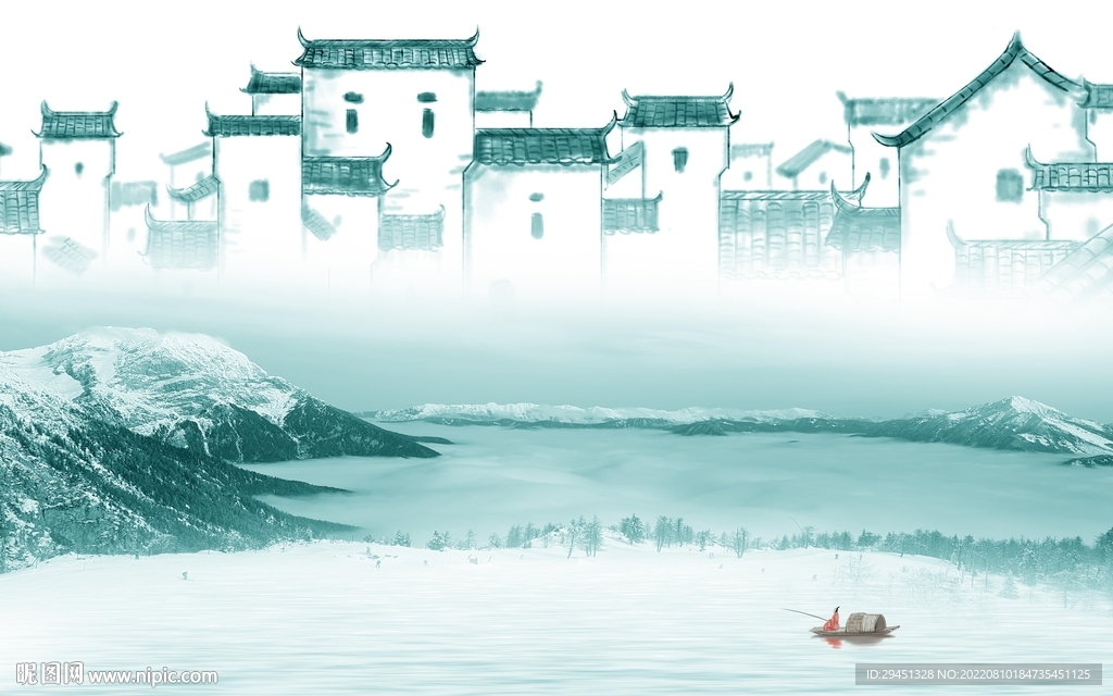 徽派新款简约山水 Tif分层