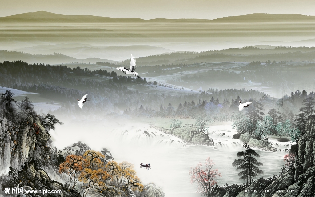 中国风新款简约山水 Tif分层