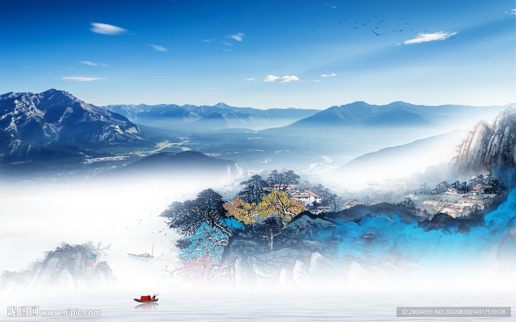 简约 电视背景山水 TIf分层