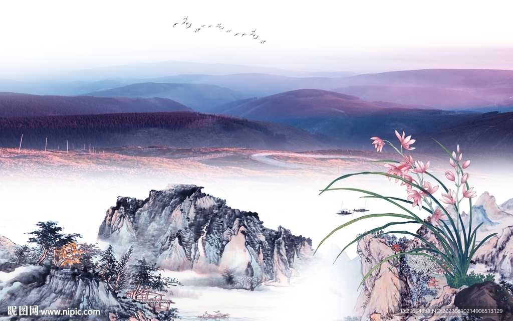 高档 电视背景山水 TIf分层