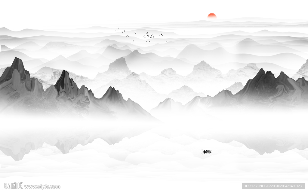 抽象山水画背景墙