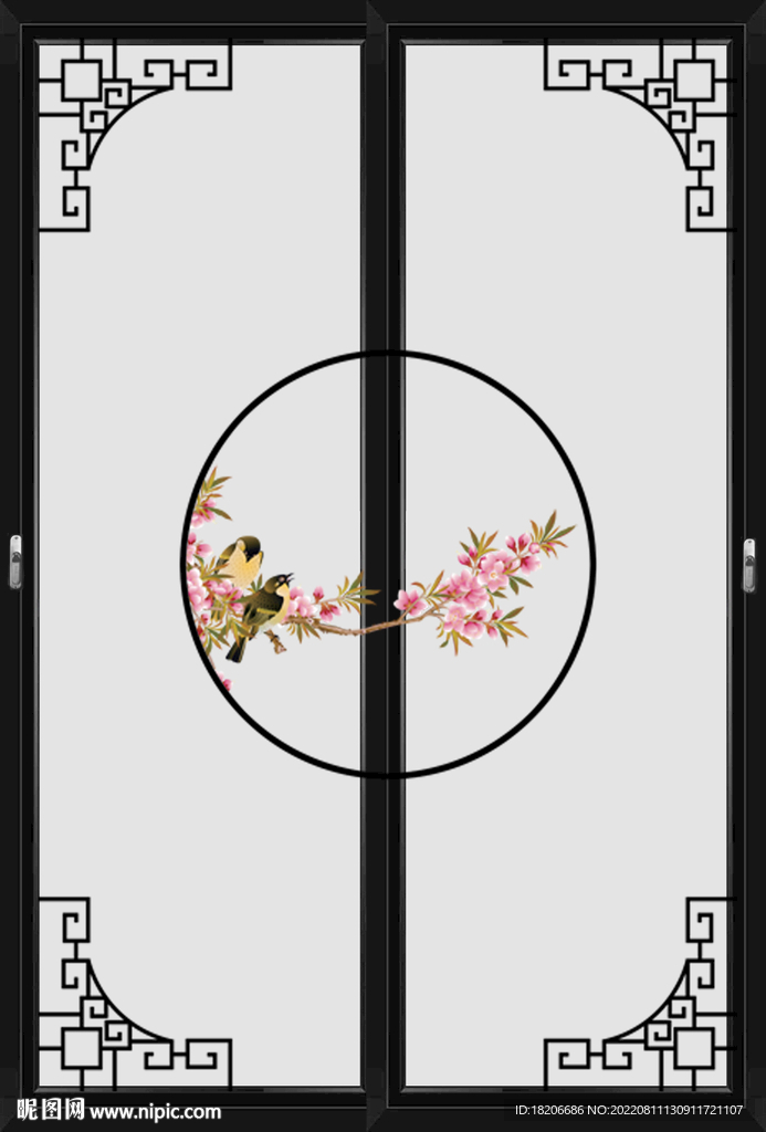高清分层透明底喜上眉梢移门图案