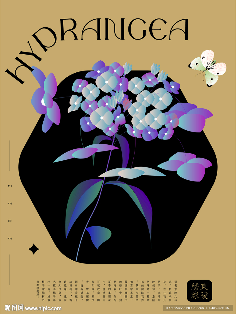 中式植物紫色东陵绣球海报
