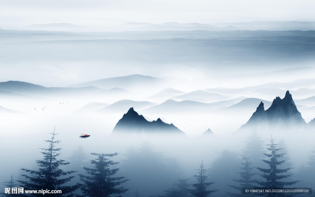 最新中式山水墙画 TIf分层