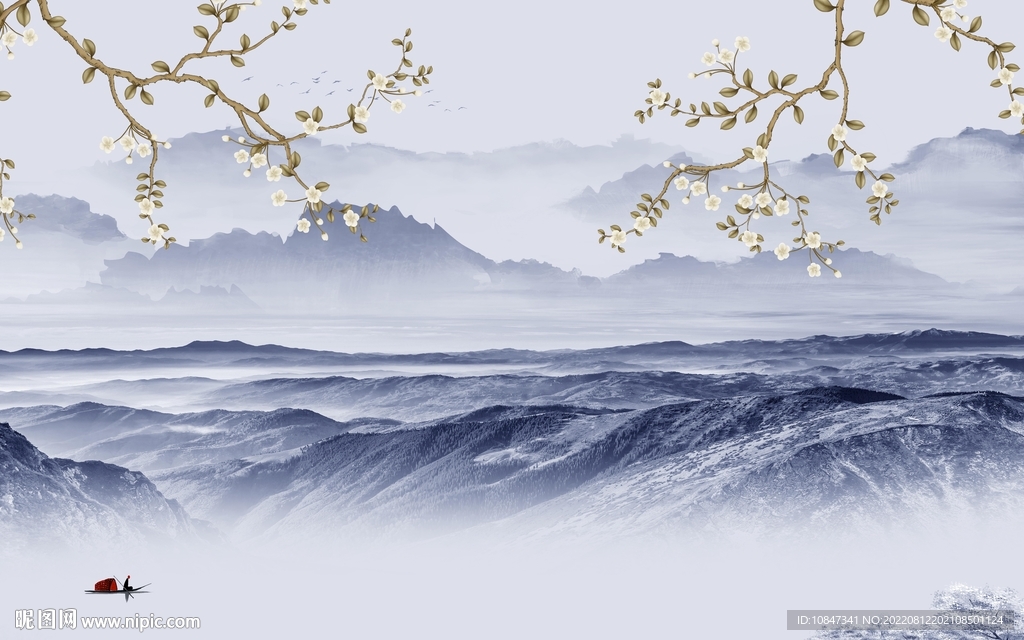 高端中式山水墙画 TIf分层