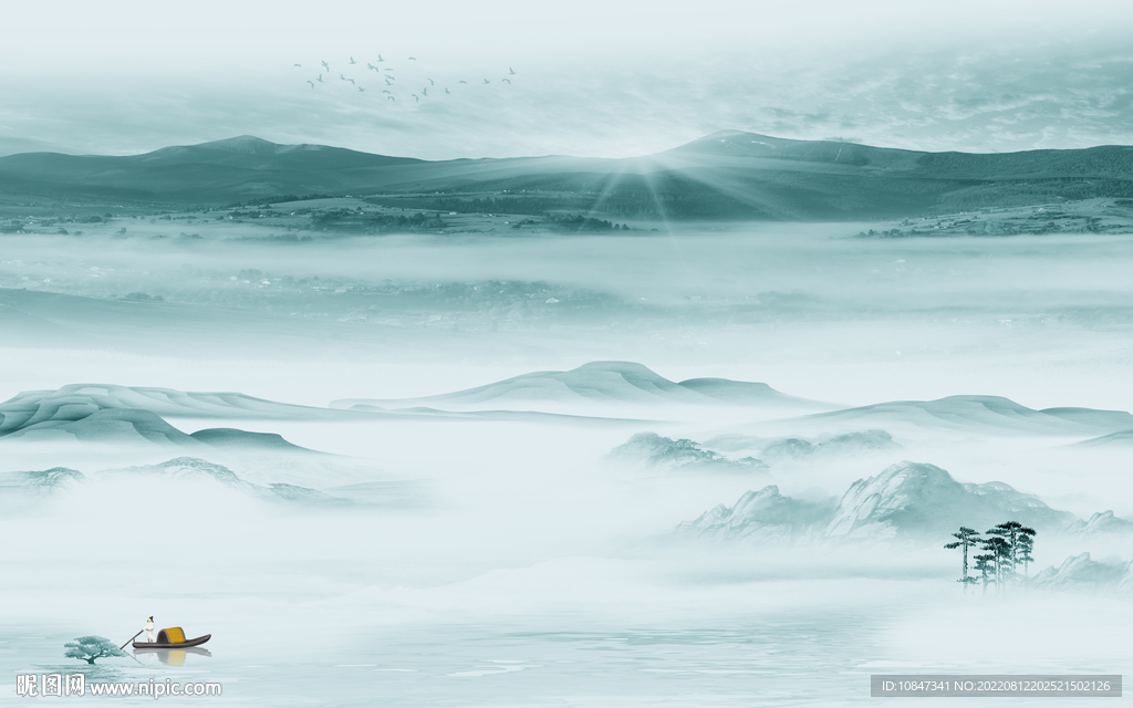 新款 中式山水墙画 TIf分层