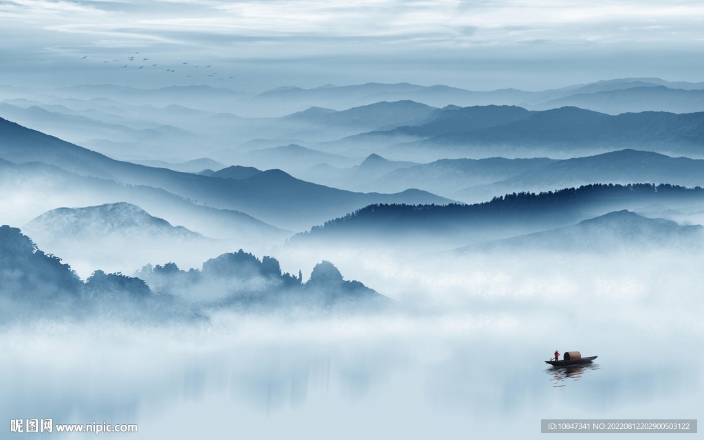 高档 中式山水墙画 TIf分层