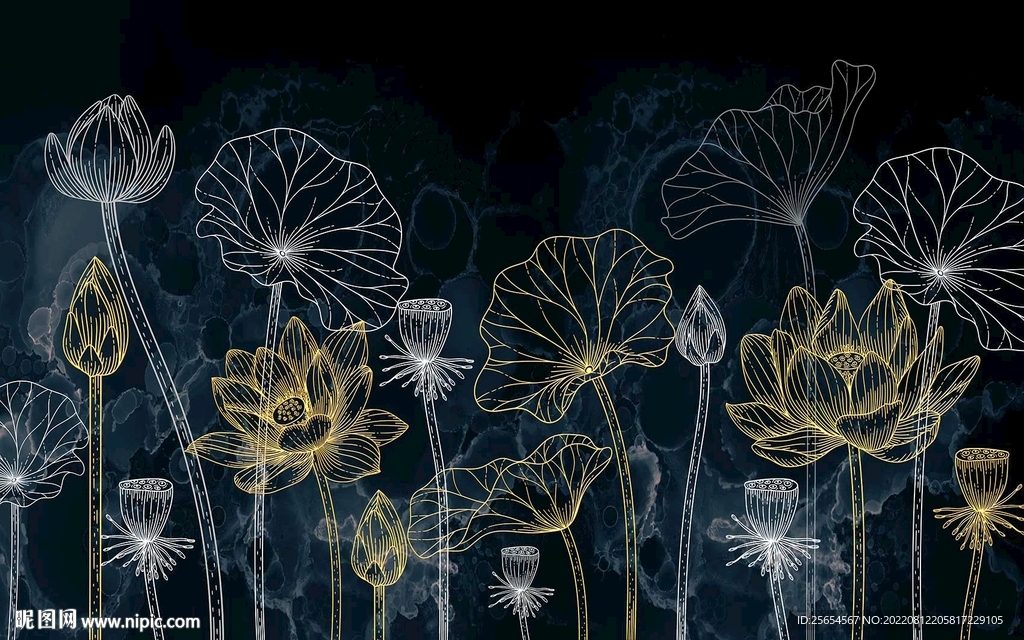 新中式荷花背景墙