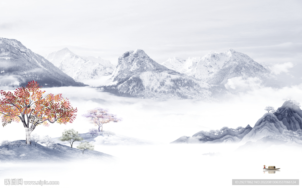 中式最新简约山水 Tif分层