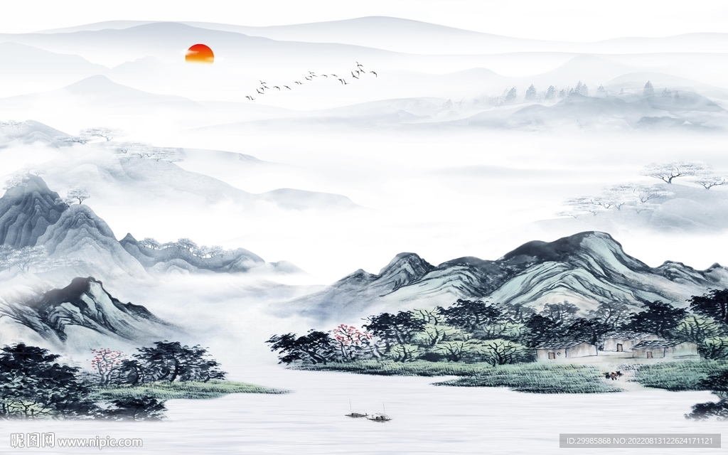 最新意境客厅山水 TIF分层