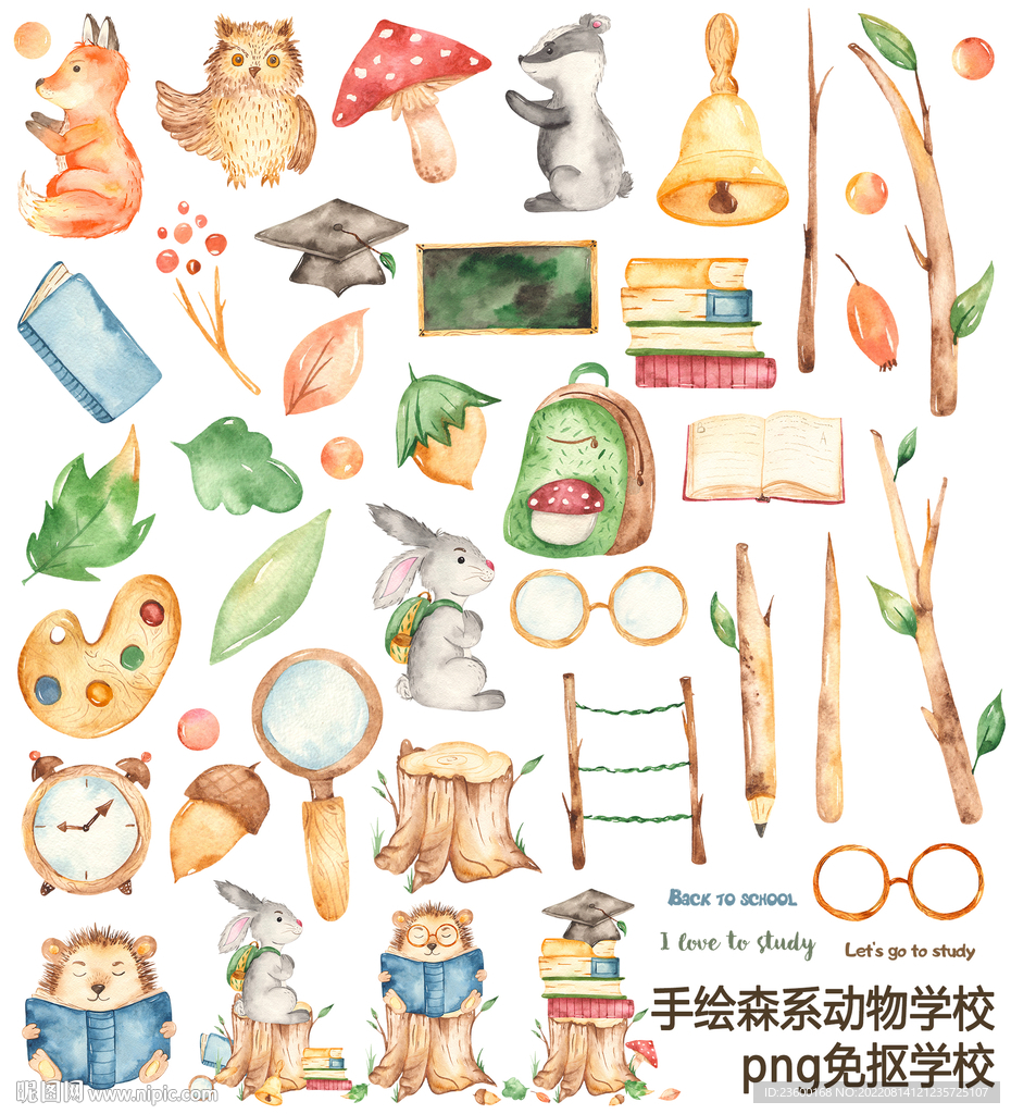 手绘森系动物学校