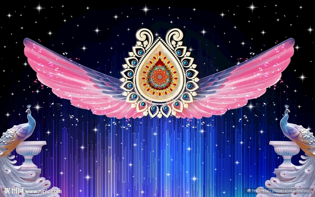 翅膀网红直播打卡工装背景墙