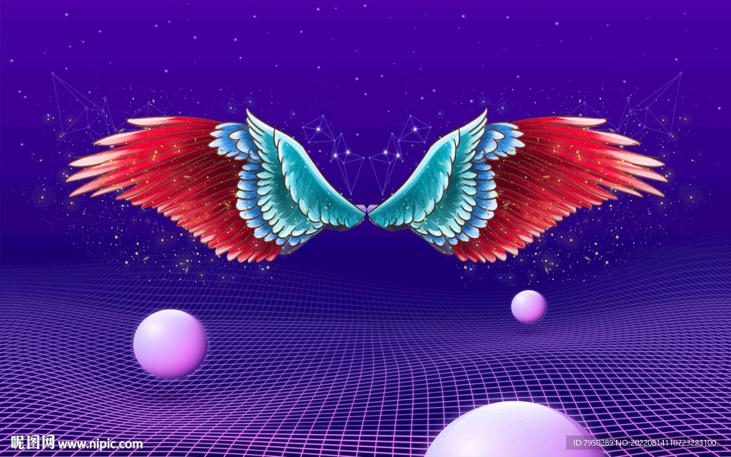 翅膀网红直播打卡工装背景墙