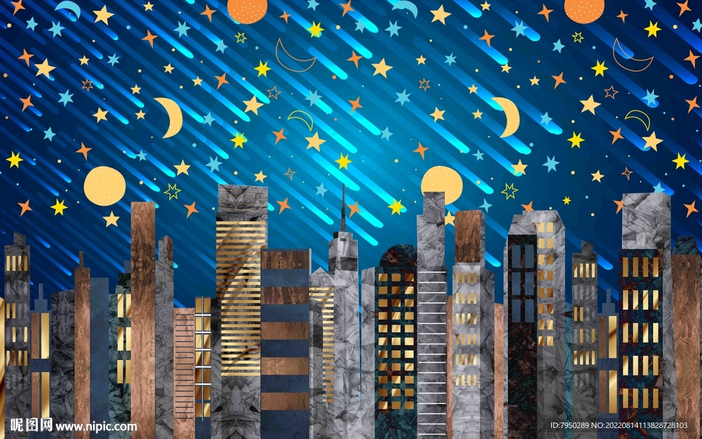 抽象城市卡通背景墙