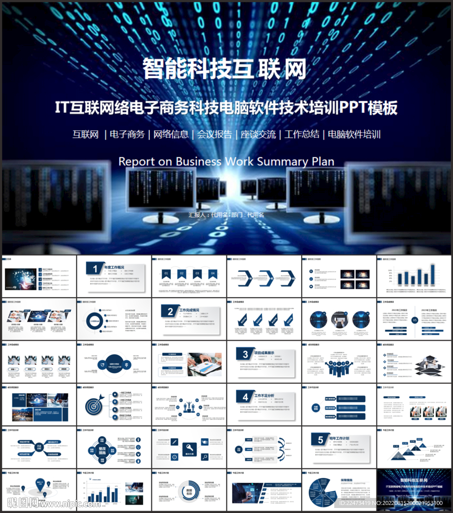 蓝色AI智能科技总结商务PPT