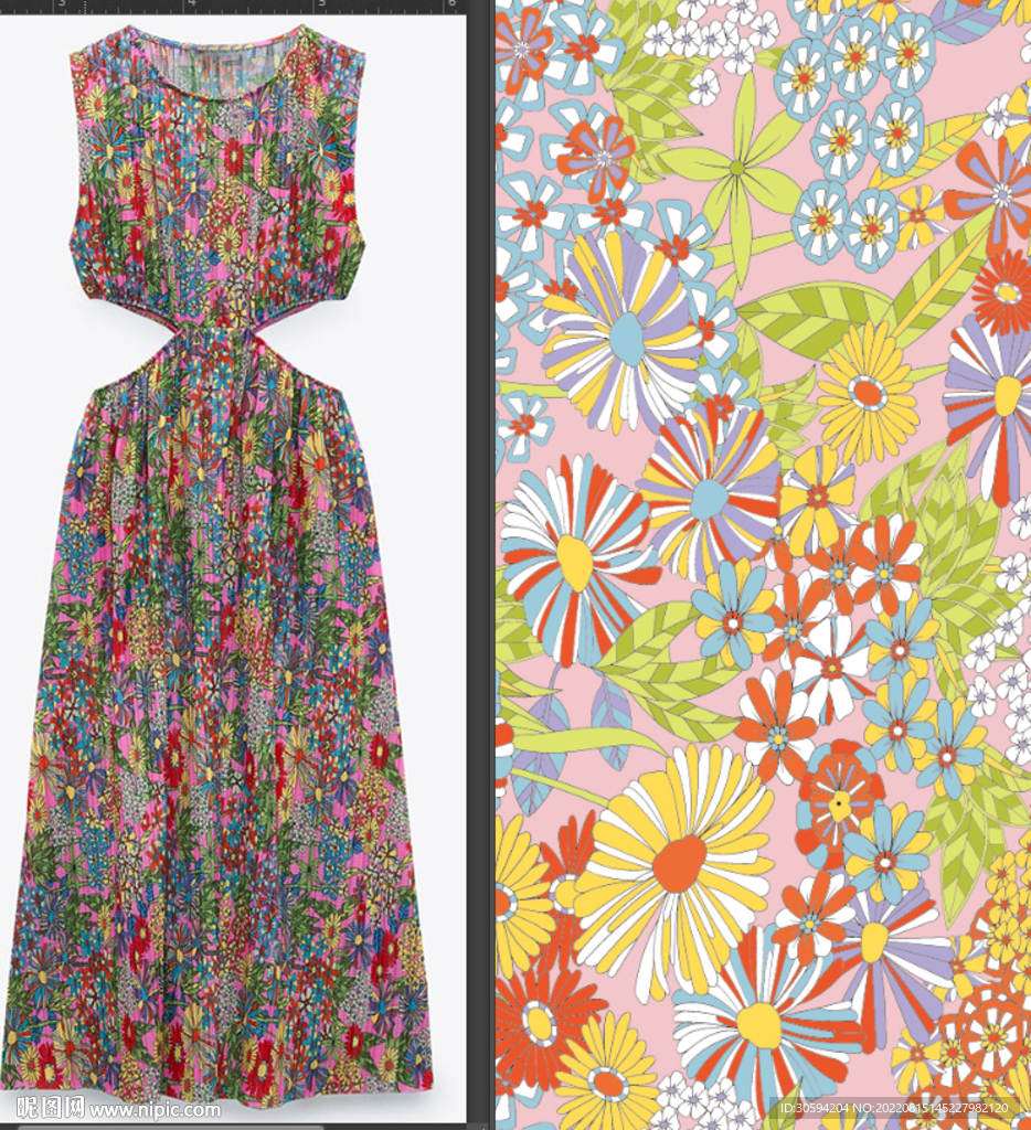 手绘碎花数码印花