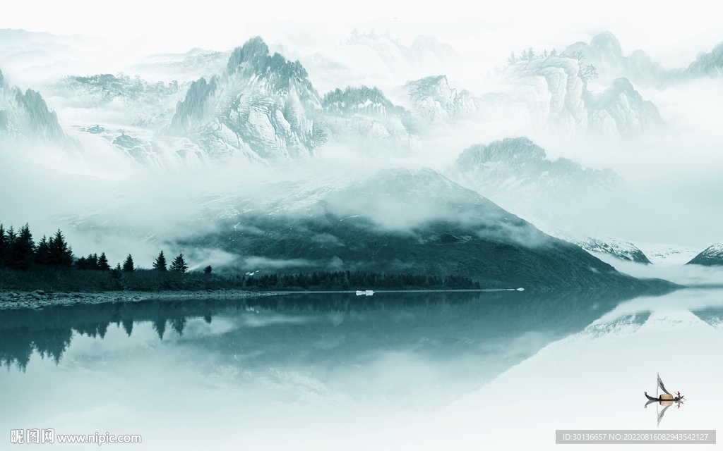 最新意境山水墙画 Tif分层