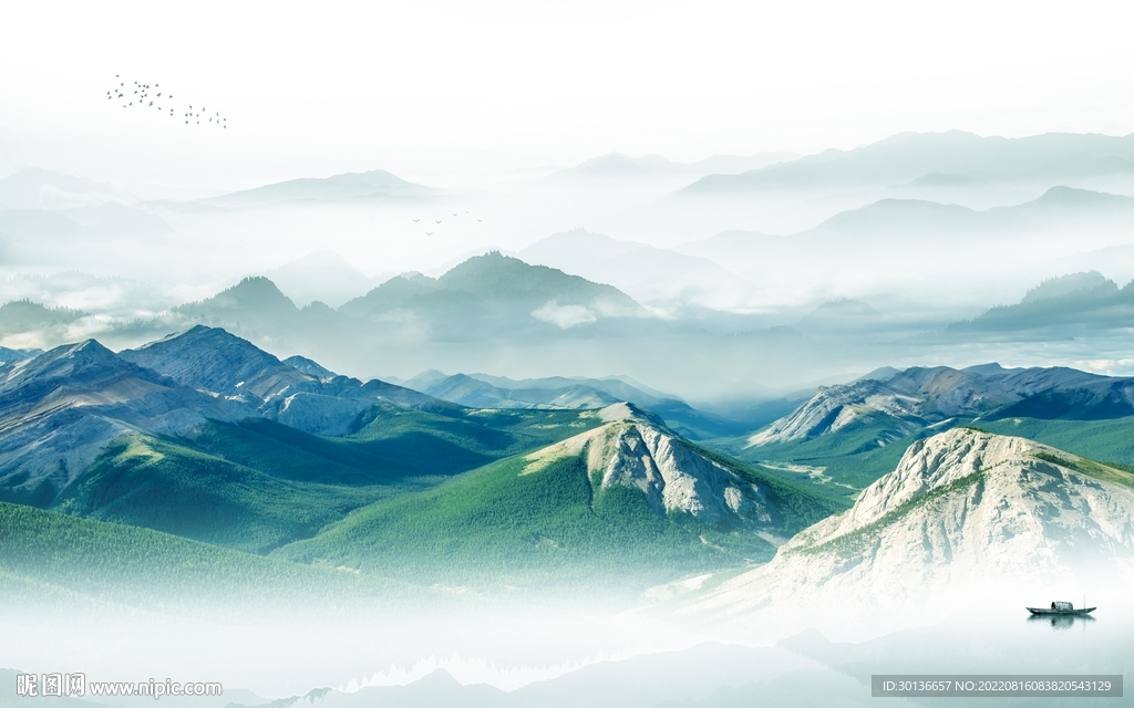 大气意境山水墙画 Tif分层