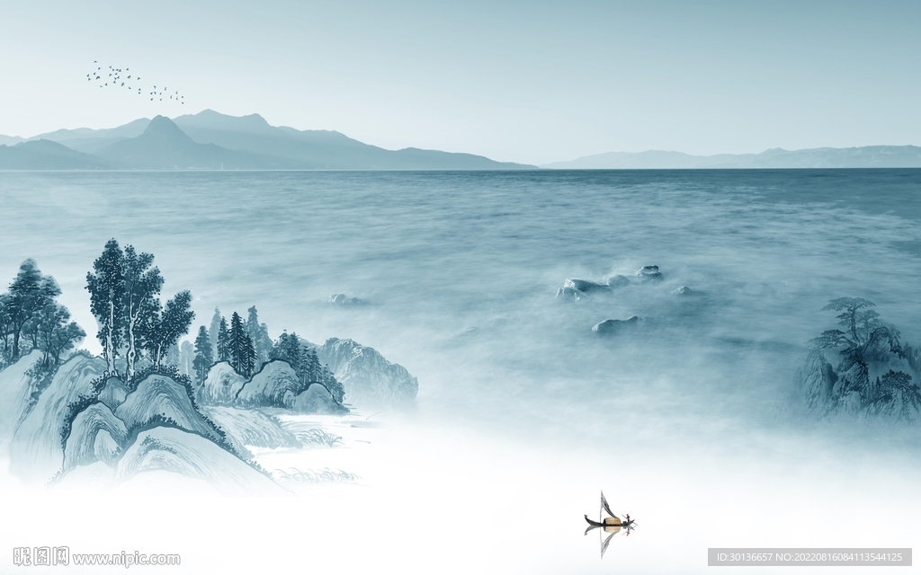 中式意境山水墙画 Tif分层